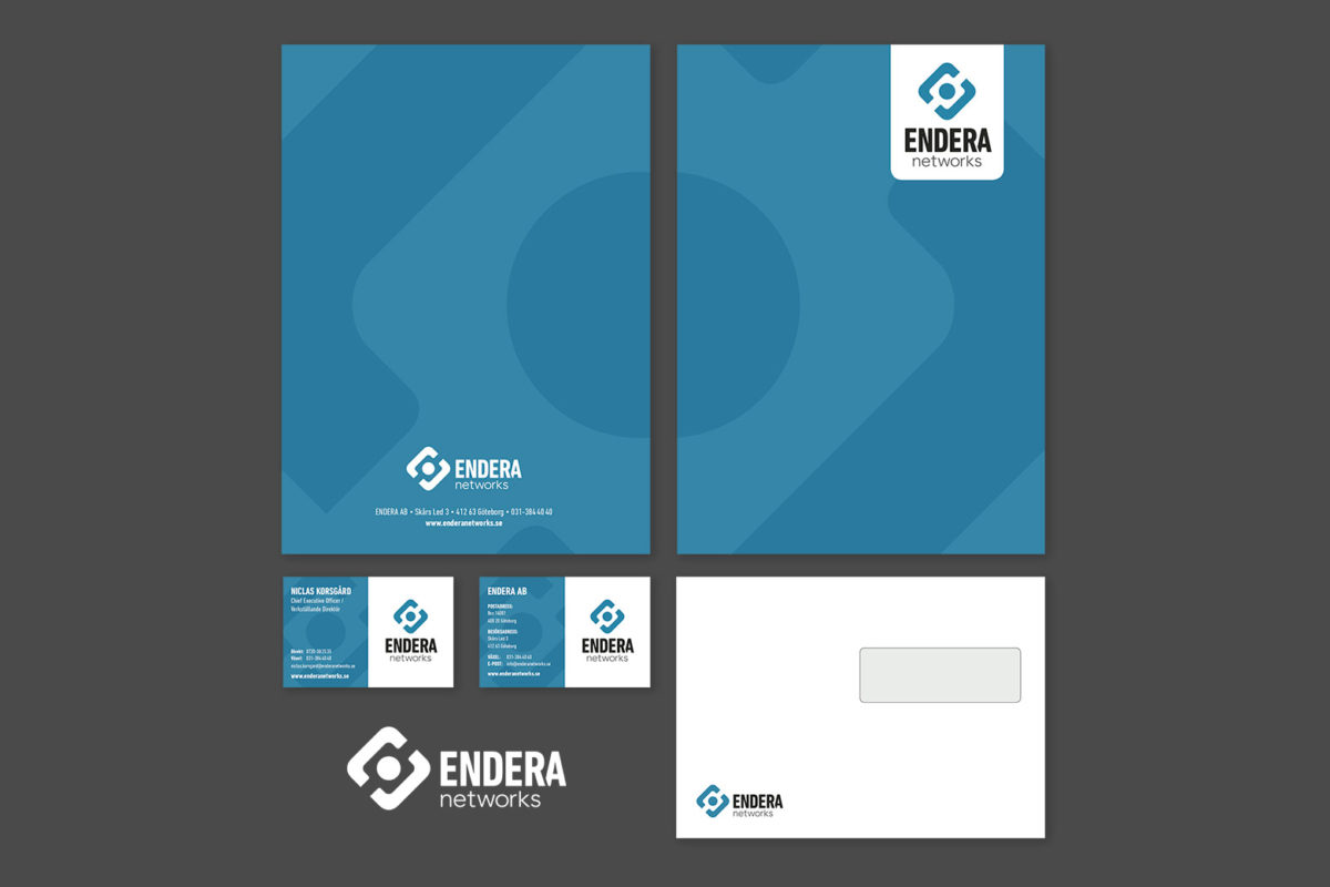 Accidensmaterial (visitkort, kuvert, offertmapp, brevpapper etc.) till Endera Networks
