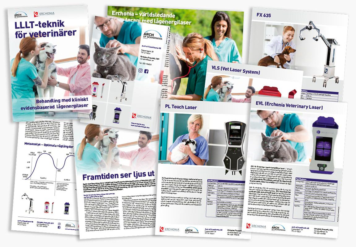 Broschyrer, produktblad etc. Veterinära lasrar från Erchonia.
