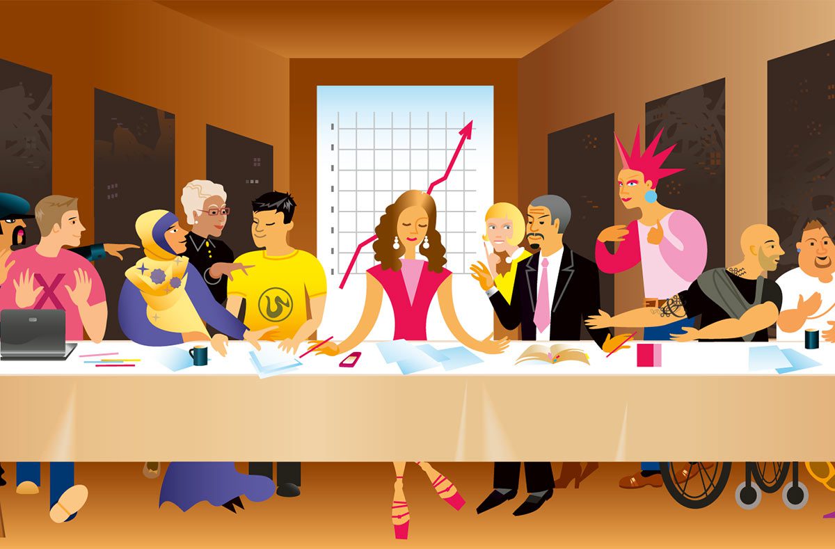 Illustration av Tamara Kryvolap för Xtrovert Media Reklambyrå - vikten av att ha blandade arbetsgrupper