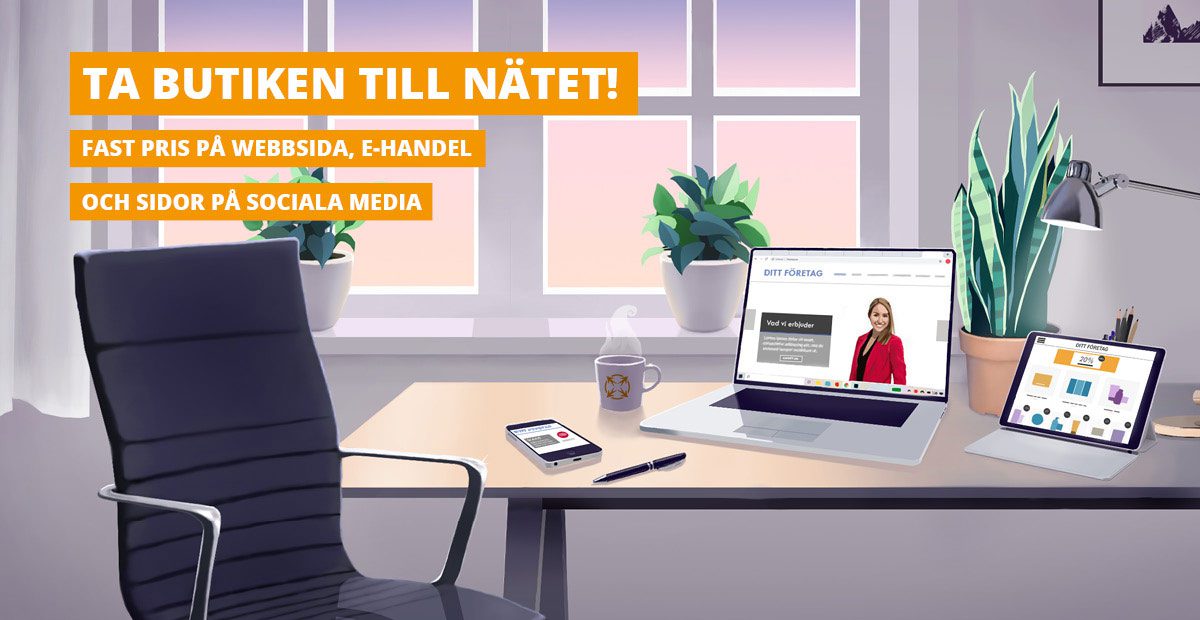 Ta butiken till nätet! Fast pris på webbsida, e-handel och sidor på sociala media. Dela upp betalningen.
